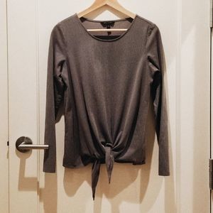 Grey Tie Front Striped Shirt